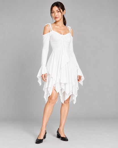 Women's Cold-Shoulder Asymmetric-Hem Dress - White - three-quarter front