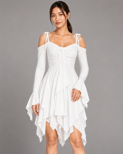 Women's Cold-Shoulder Asymmetric-Hem Dress - White - garment detail