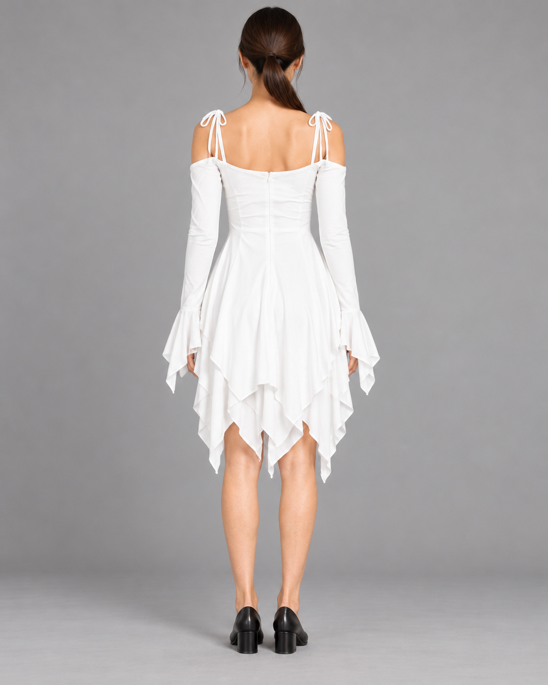 Women's Cold-Shoulder Asymmetric-Hem Dress - White - full back view