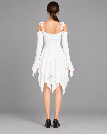 Women's Cold-Shoulder Asymmetric-Hem Dress - White - full back view
