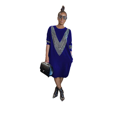 Women’s Cotton V-Neck Midi Dress for Autumn Winter