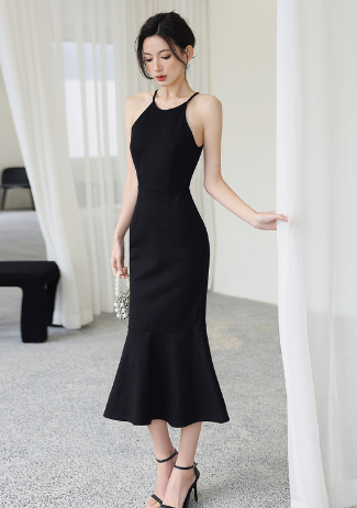 Women's Black Sleeveless Maxi Dress With Knit Straps
