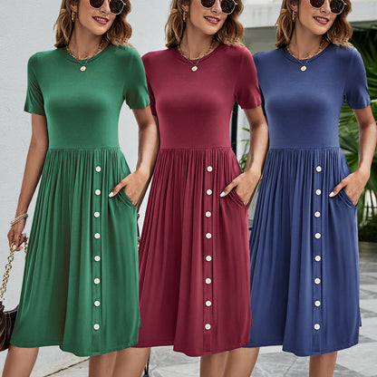 Women’s Knitted Pocket Dress – Solid Color Casual Style