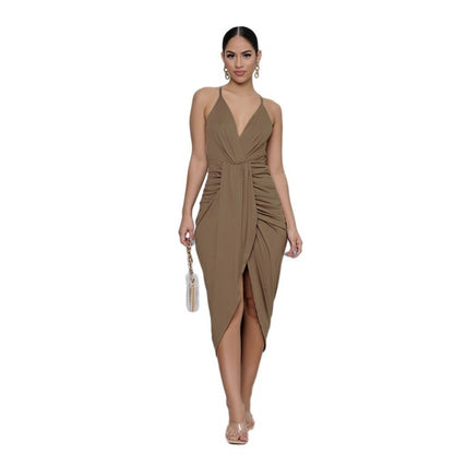 Backless Halter Midi Dress – Irregular Hem Casual Style