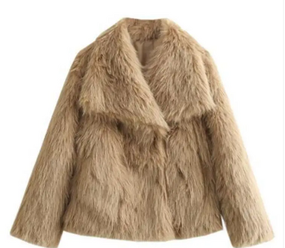 Women’s Plush Winter Lapel Coat With Long Sleeves
