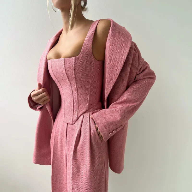 Women’s Fishbone Pattern Tailored Suit Set