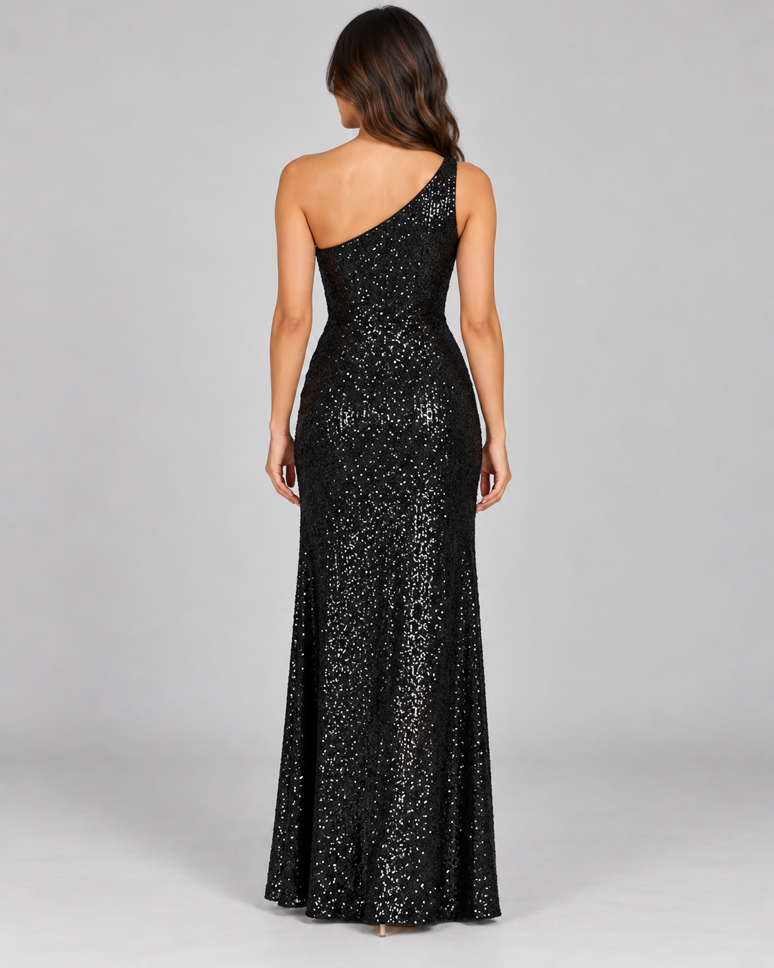 Women's Sleeveless Sequin Dress — Black — Full-length view from directly behind