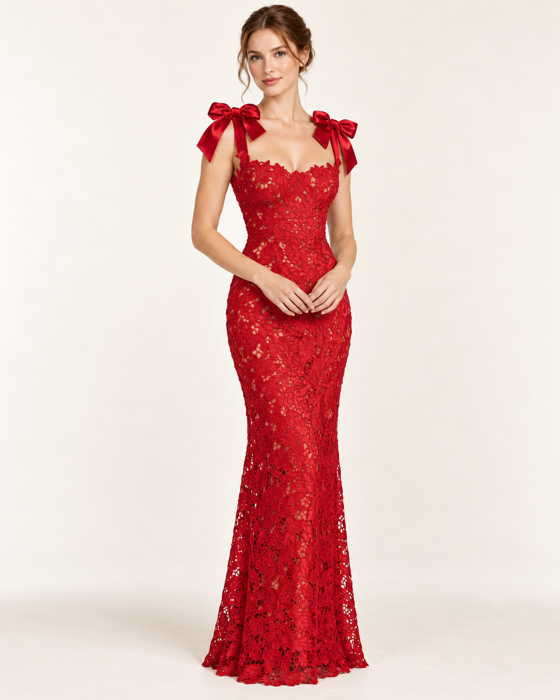 Women's Sleeveless Bow-Tie Dress — Red — Front