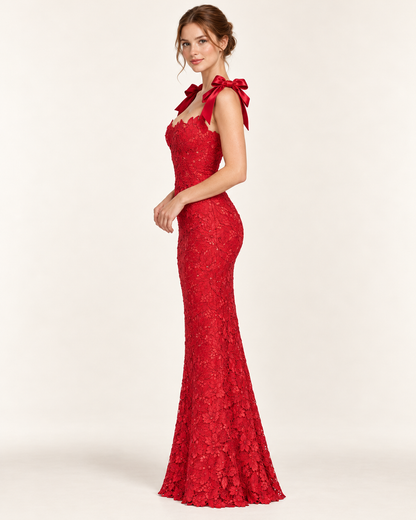 Women's Sleeveless Bow-Tie Dress — Red — Side