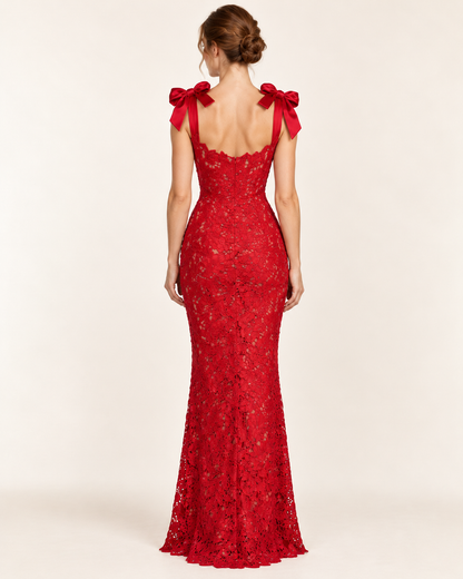 Women's Sleeveless Bow-Tie Dress — Red — Back