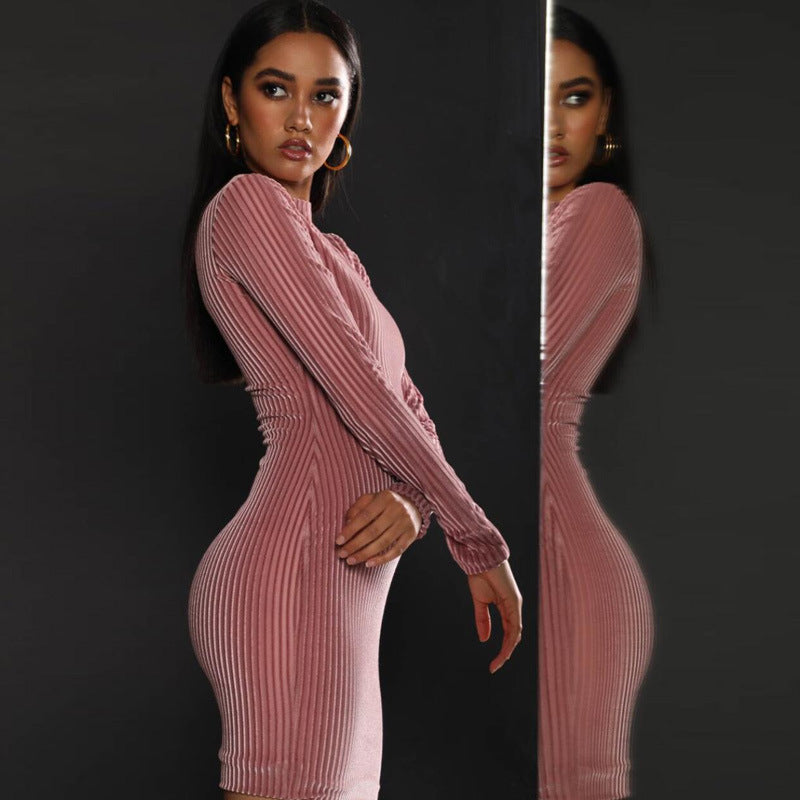 Sparkling Velvet Long Sleeve Bodycon Party Dress