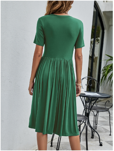 Women’s Knitted Pocket Dress – Solid Color Casual Style