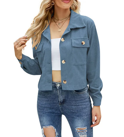 Women’s Corduroy Cropped Jacket – Casual Loose Fit