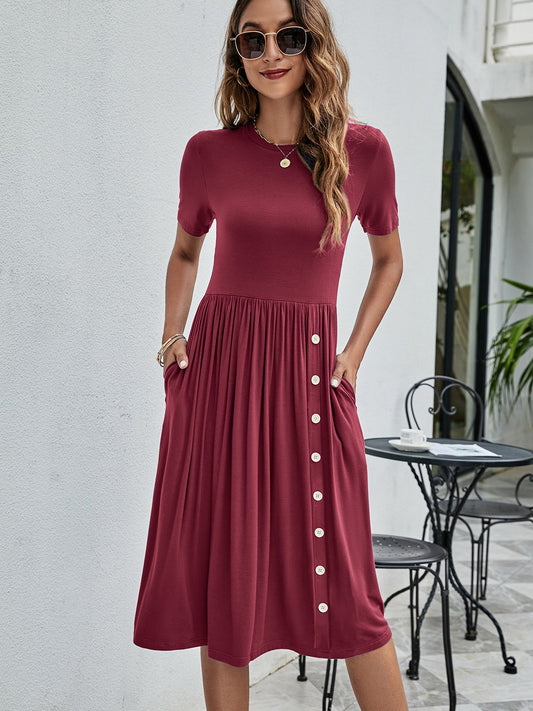 Women’s Knitted Pocket Dress – Solid Color Casual Style
