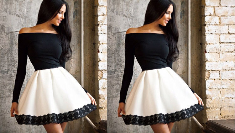 Women’s Black And White Lace Splice Dress Set