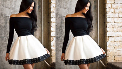 Women’s Black And White Lace Splice Dress Set