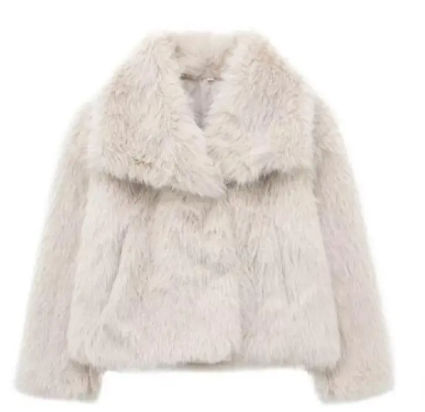 Women’s Plush Winter Lapel Coat With Long Sleeves