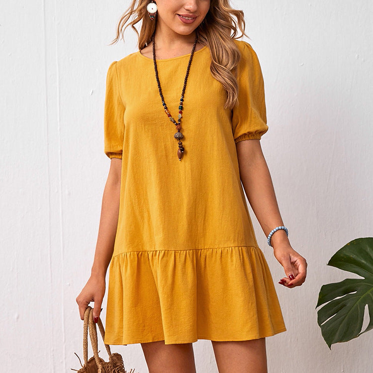 Cotton Linen Short Sleeve Casual Women’s Dress