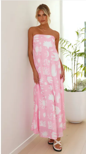 Women’s Printed Tube Maxi Dress Wide Waist