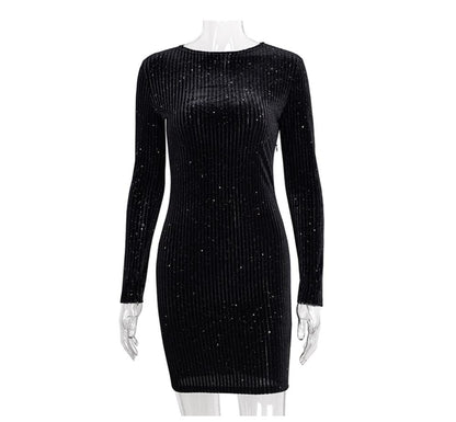 Sparkling Velvet Long Sleeve Bodycon Party Dress