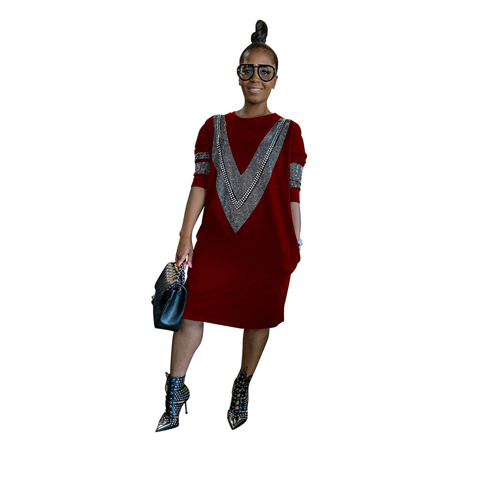Women’s Cotton V-Neck Midi Dress for Autumn Winter