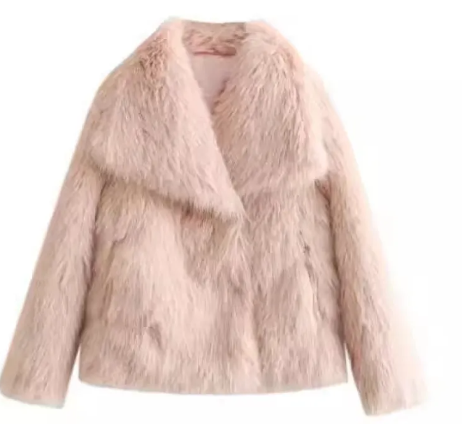 Women’s Plush Winter Lapel Coat With Long Sleeves