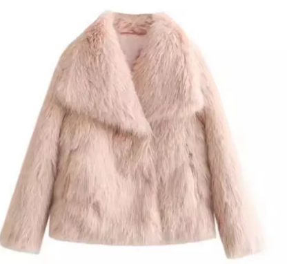 Women’s Plush Winter Lapel Coat With Long Sleeves