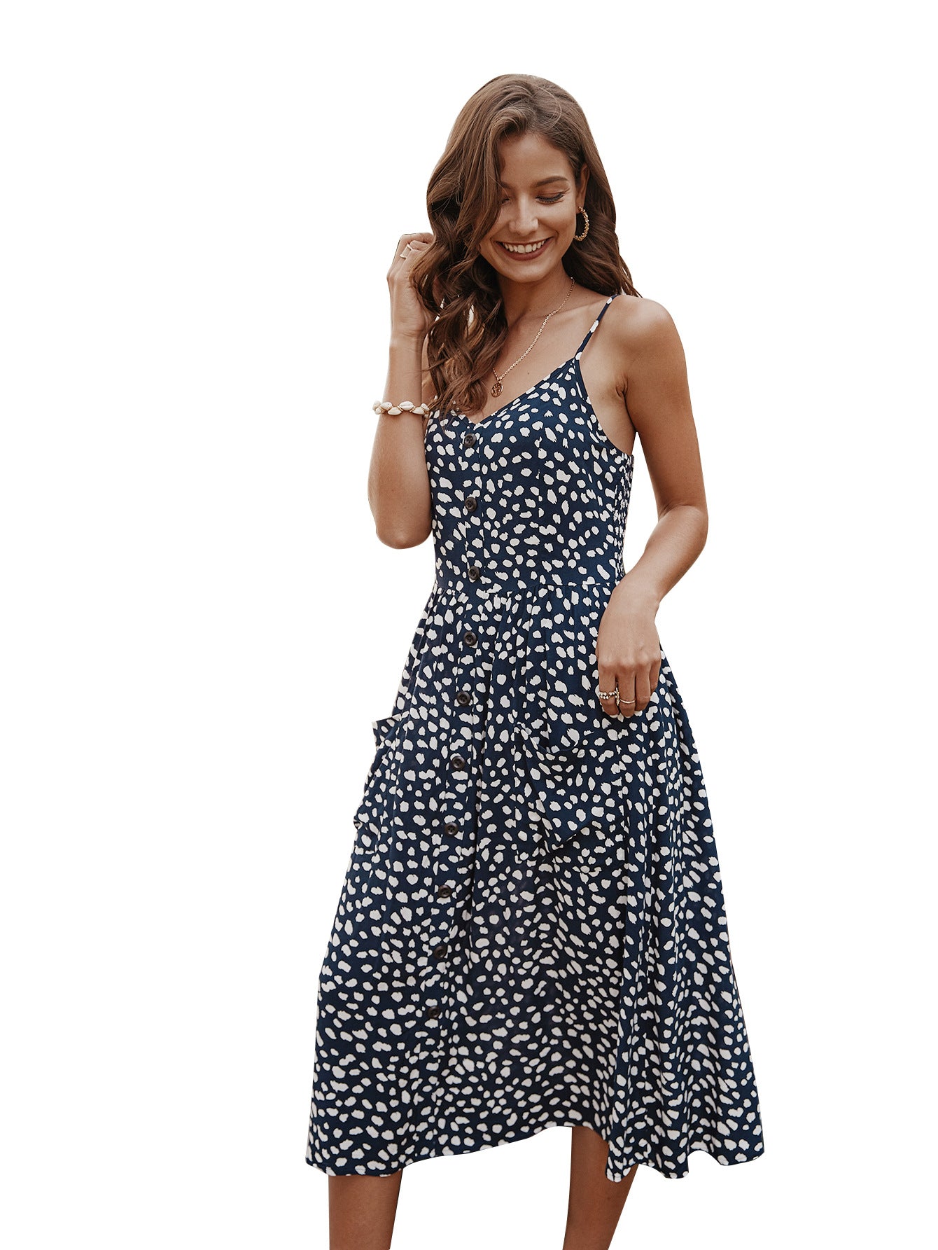 Sleeveless Printed A-Line Dress With Elastic Waist