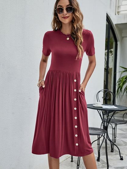 Women’s Knitted Pocket Dress – Solid Color Casual Style