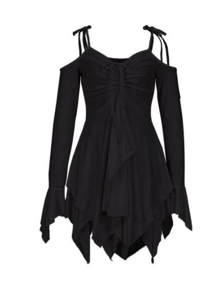 Asymmetrical Spaghetti Strap Midi Dress With Sleeves