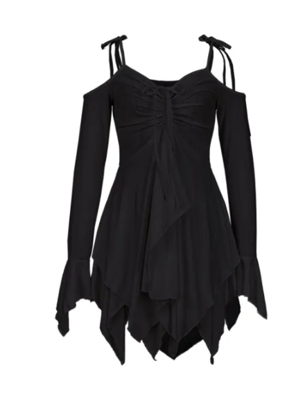 Asymmetrical Spaghetti Strap Midi Dress With Sleeves