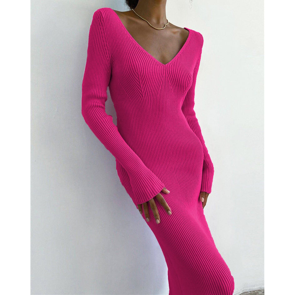 Women’s Knitted Stripe Maxi Dress With Long Sleeves