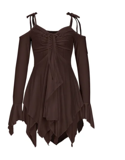 Asymmetrical Spaghetti Strap Midi Dress With Sleeves