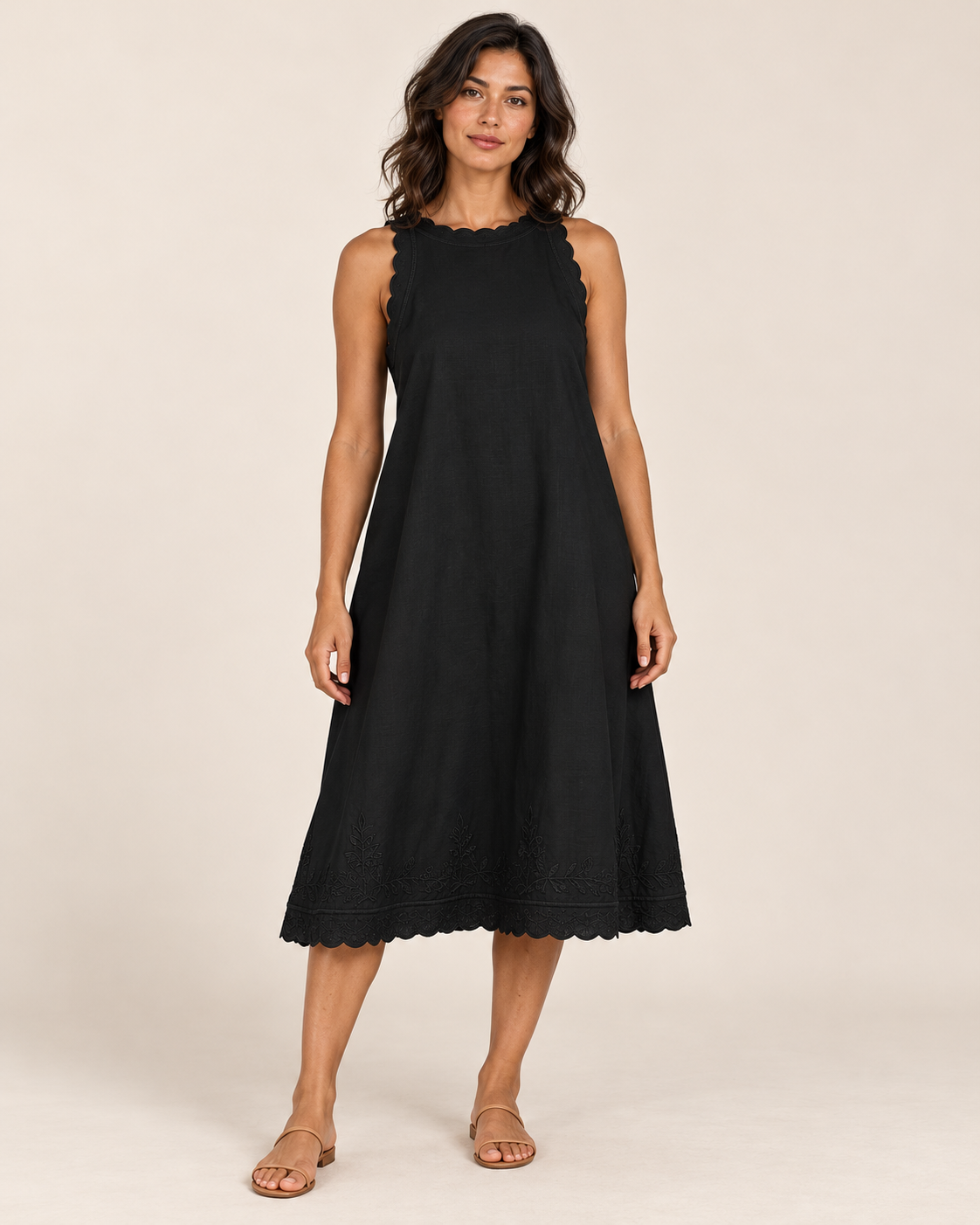Women's Sleeveless Ruffle-Trim Dress — Black — front view