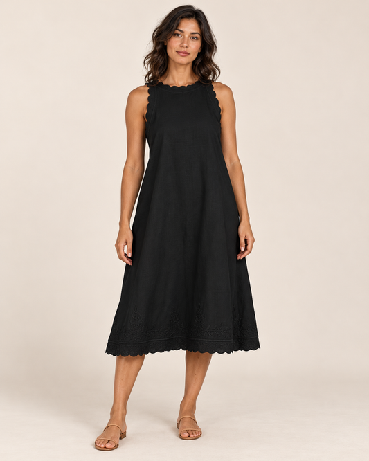 Women's Sleeveless Ruffle-Trim Dress — Black — front view