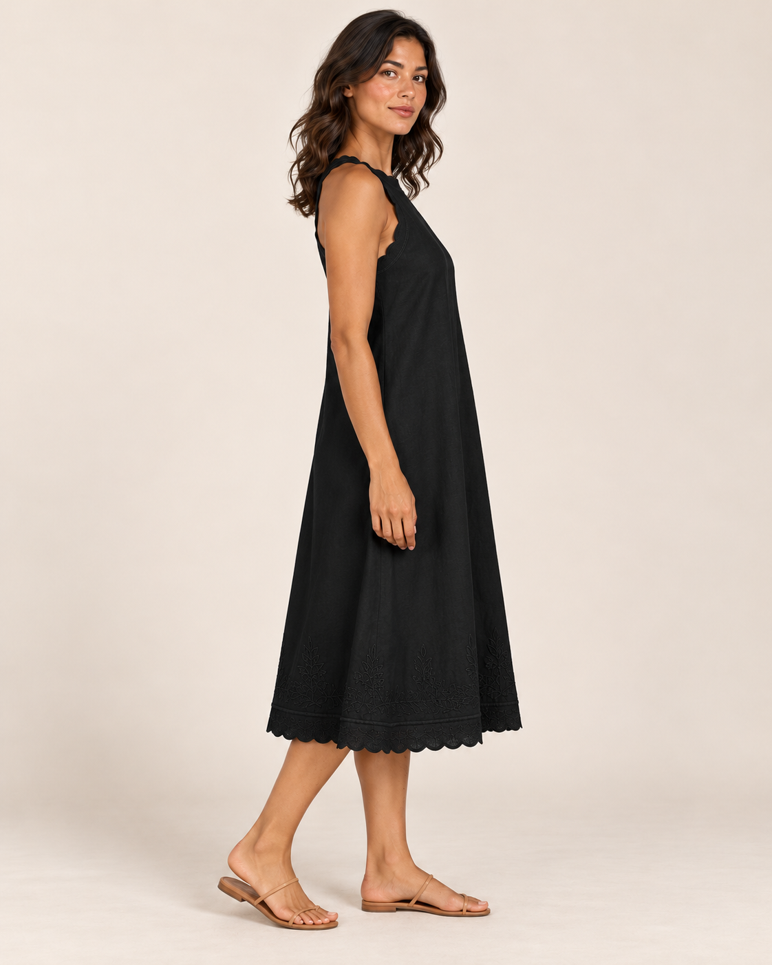 Women's Sleeveless Ruffle-Trim Dress — Black — side view