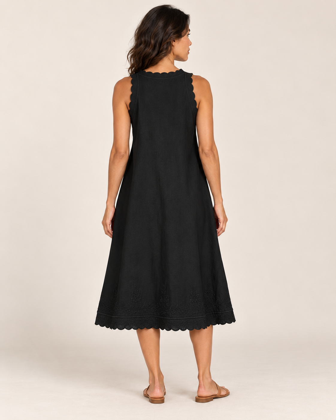 Women's Sleeveless Ruffle-Trim Dress — Black — full back view
