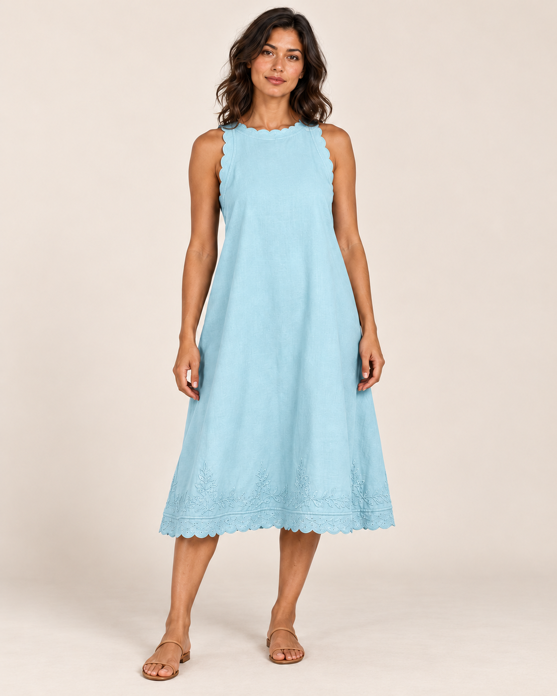 Women's Sleeveless Ruffle-Trim Dress — Blue — front view