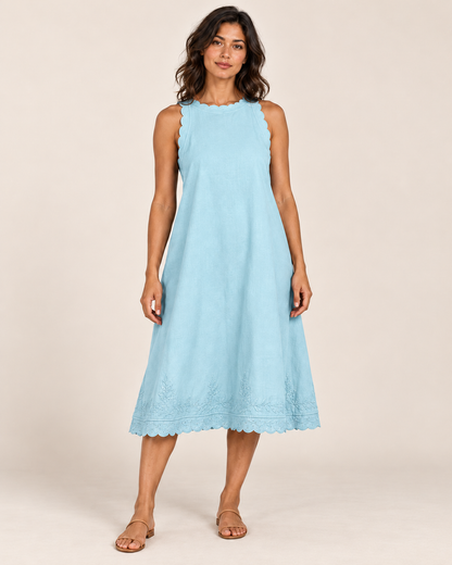 Women's Sleeveless Ruffle-Trim Dress — Blue — front view
