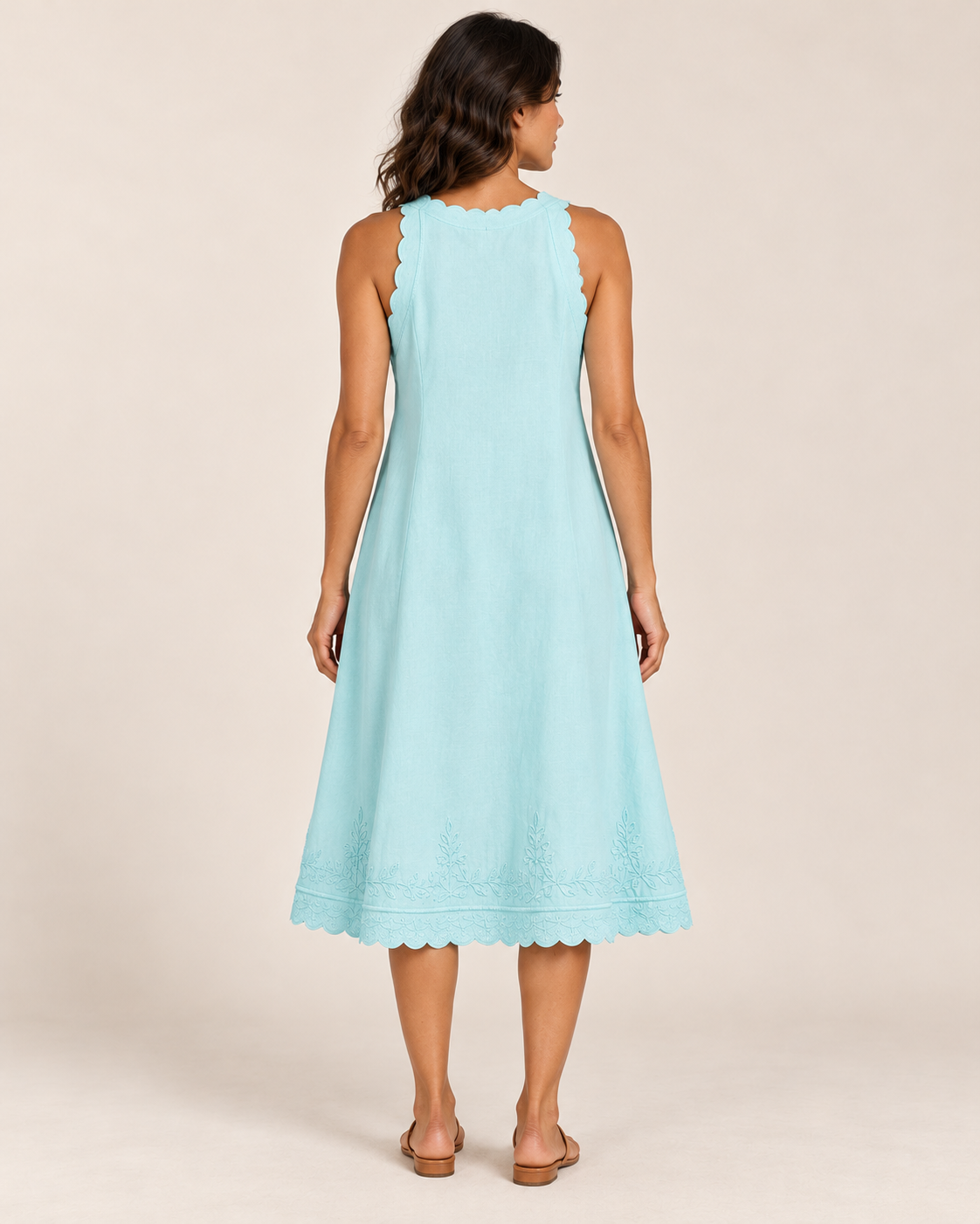 Women's Sleeveless Ruffle-Trim Dress — Blue — full back view