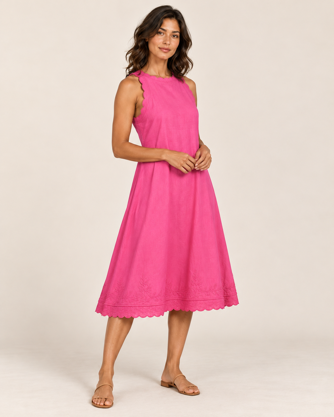 Women's Sleeveless Ruffle-Trim Dress — Pink — three-quarter view