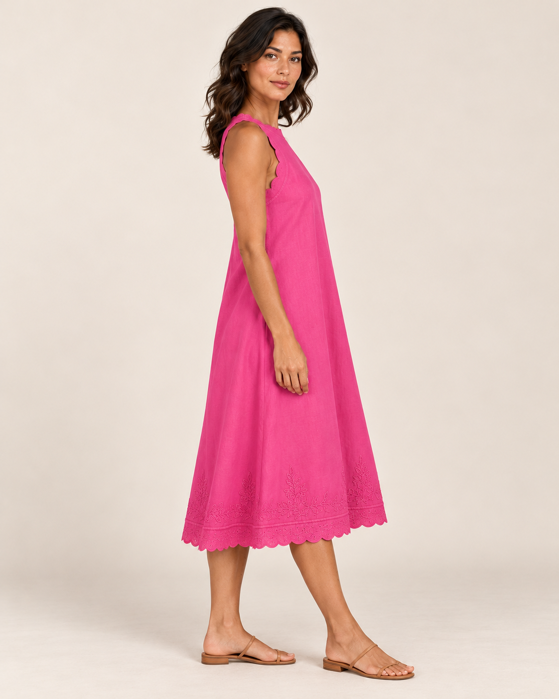Women's Sleeveless Ruffle-Trim Dress — Pink — side view