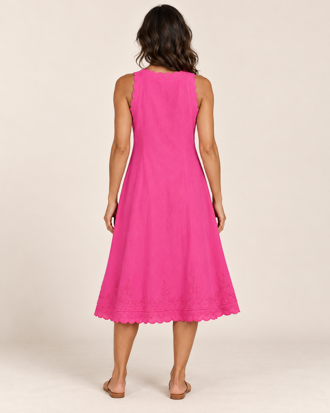 Women's Sleeveless Ruffle-Trim Dress — Pink — full back view
