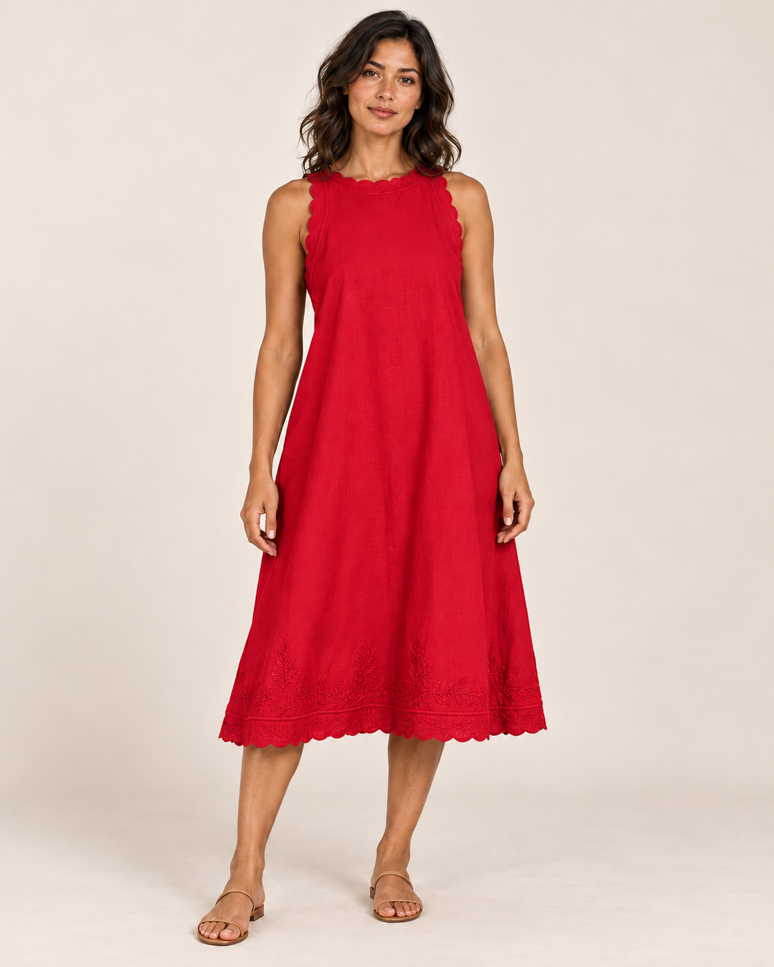Women's Sleeveless Ruffle-Trim Dress — Red — front view
