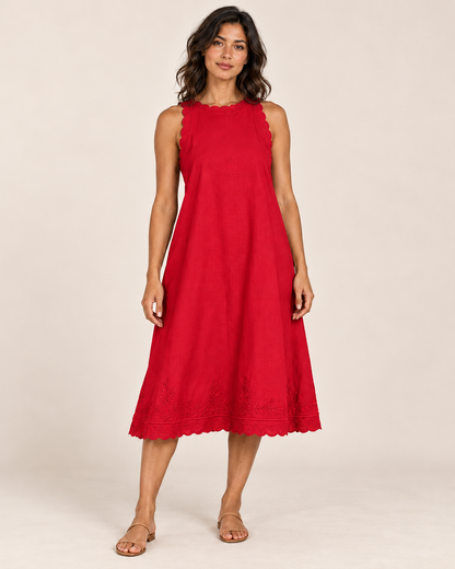 Women's Sleeveless Ruffle-Trim Dress — Red — front view