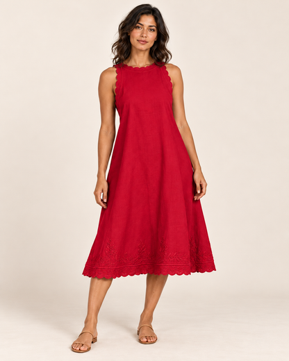 Women's Sleeveless Ruffle-Trim Dress — Red — three-quarter view