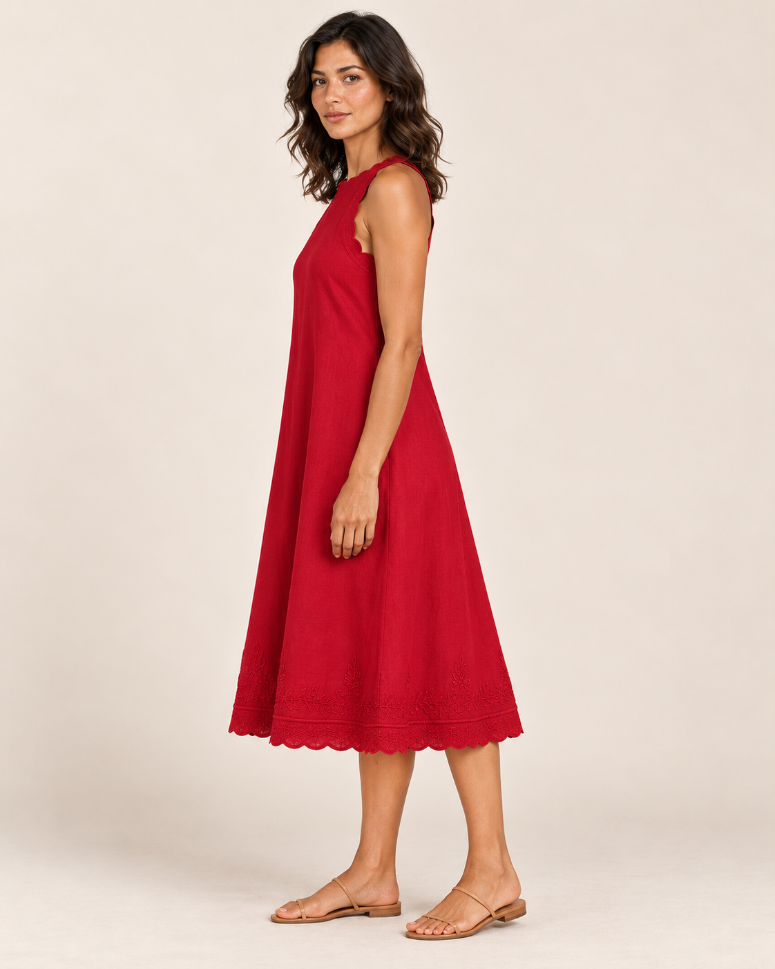 Women's Sleeveless Ruffle-Trim Dress — Red — side view