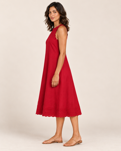 Women's Sleeveless Ruffle-Trim Dress — Red — side view