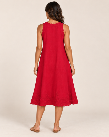 Women's Sleeveless Ruffle-Trim Dress — Red — full back view