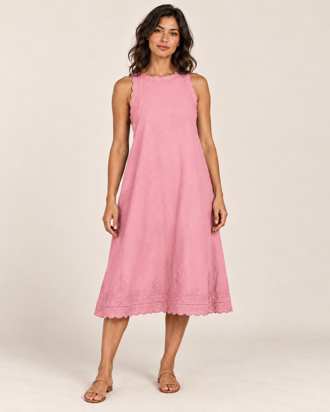 Women's Sleeveless Ruffle-Trim Dress — Rose — front view